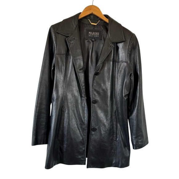 Wilsons Leather Black Jacket Y2K Pelle Studio Coat Womens Large - Picture 1 of 7